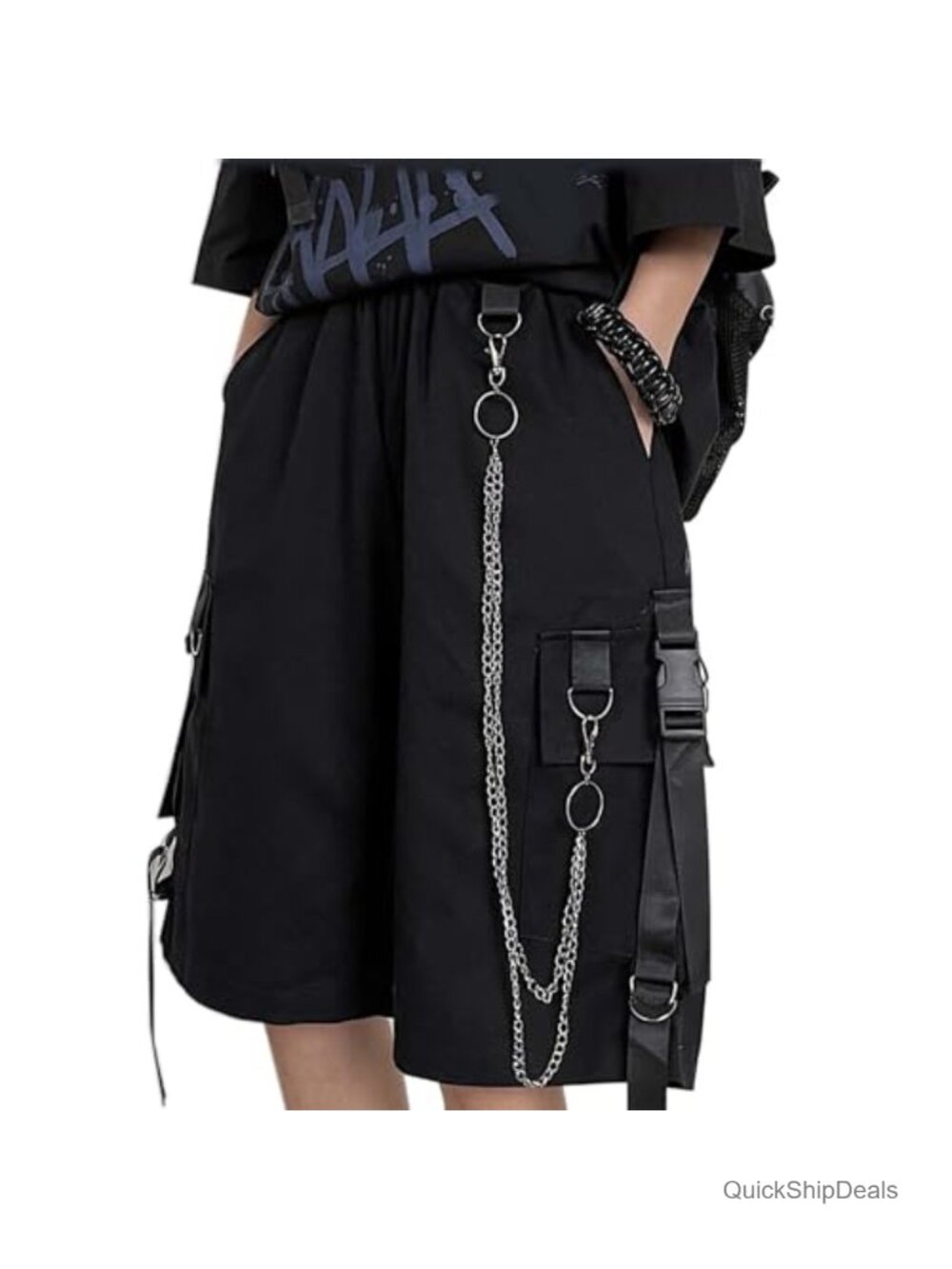 Loose Straight Cargo Pants with Chains Women